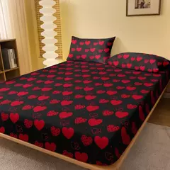 Em forma de coração impresso fosco cabido folha, quarto impresso tampa de cama, 1 cama moderna simples, não incluído (fronhas)