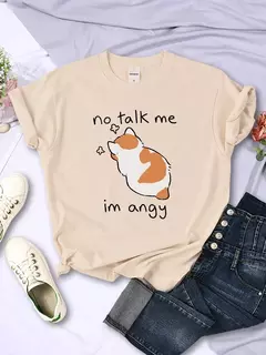 T camisa de impressão de gato irritado bonito para o sexo feminino confortável moda camiseta respirável hip hop topos novo verão