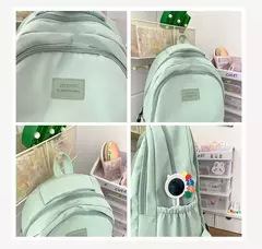 Imagem do Mochila de grande capacidade para estudante, bolsa simples e versátil para menina, material poliéster unissex, decoração de boneca japonesa