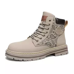 Botas de couro amarelo masculino, sapato motocicleta, tornozelo alto, caminhar, Martin, casual, diário, marca de luxo, moda