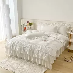 Imagem do Microfibra cama Duvet Cover Set, Ruffle Duvet Cover, Rainha Gêmea, 100% Lavado, gasto Chic Farmhouse Pillow Shams, 3Pcs