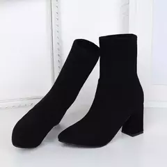 Botas curtas de salto grosso para mulheres, botas emagrecedoras, dedo apontado, moda feminina, estilo clássico, outono, inverno, D64 - comprar online