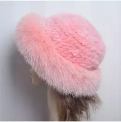 Chapéu de pele de vison genuíno para mulheres gorro de malha natural de luxo chapéu de malha artesanal pele de raposa real moda inverno quente, novo