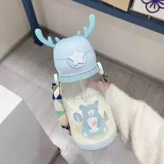 Garrafa de água Deer Horn para crianças, grande capacidade, copo de palha de plástico, estudante, menina kawaii, crianças, desenhos animados, 500ml - comprar online