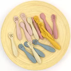 3 pçs colher de silicone garfo para utensílios de bebê conjunto alimentação comida criança aprender a comer treinamento garfo macio talheres utensílios de mesa das crianças - comprar online