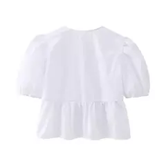 TRAFZA-Feminina Hollow Out O-Neck manga curta com renda por cima, blusa casual, streetwear chique feminino, camisa sólida da moda, 2024 na internet