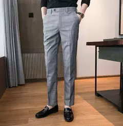 Imagem do Xadrez masculino anti-rugas calças cortadas, roupas de grife casual, terno masculino reto, verão, fino, barato, designer, cheque, 9
