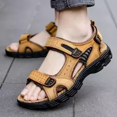 Imagem do Sandálias masculinas clássicas de couro genuíno, sapatos de verão, casual, ao ar livre, praia, feriados, marca