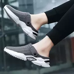 Sandálias de plataforma acolchoadas respiráveis masculinas, mulas de malha designer, chinelos de praia, tênis leves, 2021 - loja online