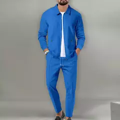 Conjunto de duas peças de waffle masculino, zíper de lapela, casaco monocromático, confortável casual, primavera e verão, best-seller na internet