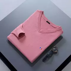 Camisola de cashmere manga comprida masculina com decote em v, pulôveres masculinos padrão, saltadores de tricô, roupas monocromáticas, venda quente - Wolf Magazine