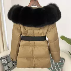 Oftbuy 2024 jaqueta de inverno feminina gola de pele de raposa natural real com capuz grosso quente 90% pato branco para baixo casaco feminino streetwear casual - loja online