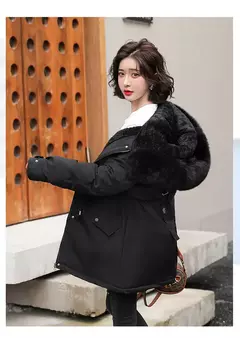 Parka longa de lã com capuz feminino com gola de pele, casaco fino, roupas acolchoadas, neve quente, moda inverno, novo, 2023 - Wolf Magazine