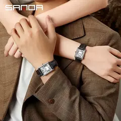 Relógio de quartzo masculino e feminino Sanda, 30m à prova d'água, casual, moda, pulseira de couro, mostrador quadrado, resistente ao desgaste - comprar online