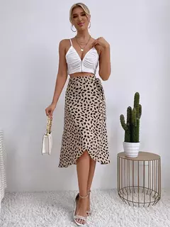 Imagem do Benuynffy-Saia lateral com gravatas boho estampadas boho, cintura alta, assimétrica, altura do joelho, linha A, feminina, casual, elegante, verão