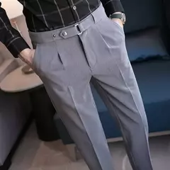 Calça de negócios justa masculina recortada, calça reta elástica, terno masculino de alfaiataria social, estiramento formal tressed, verão, 9 calças recortadas na internet