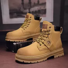 Bota de couro com cordões masculina, sapato de motocicleta, moda top, inverno na internet