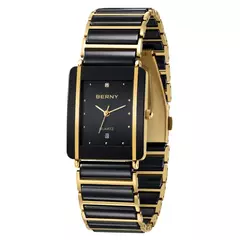 BERNY-Relógio quartzo cerâmica masculina e feminina, relógio de pulso retangular, pulseira, luxo, ouro, relógios casal, relógios de presente, moda - Wolf Magazine