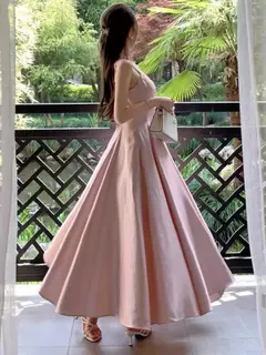 Imagem do Topanoma-vestido de noite gola quadrada para as mulheres, sem mangas, elegante, doce, para o banquete, casamento, damas de honra