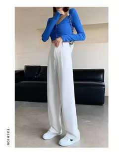 Calça feminina de cintura alta até o chão, branca, solta, perna larga, feminina de escritório, reta, roupas longas, senhoras, outono, inverno na internet
