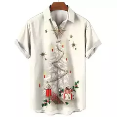 Camisa de Natal estampada 3D do Papai Noel masculina, tops de manga curta, camisas havaianas, roupas grandes soltas, moda na internet
