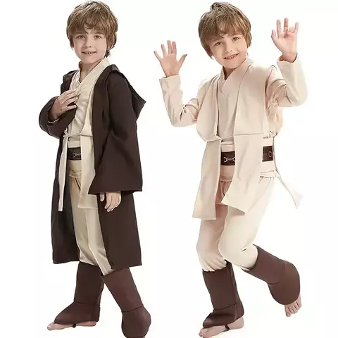Star wars traje obi-wan kenobi crianças cosplay guerreiro jedi cosplay com capuz manto roupas terno trajes de festa de halloween para criança