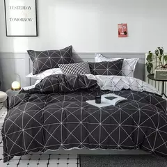 Conjunto de cama reversível Consolador, Preto e Branco Quilt Geométrica Capa com 2 Pillow Shams, Rainha e Rei Capa de Edredão, 3 PCs - comprar online