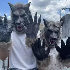 Horror lobisomem trajes halloween cosplay máscara de lobo lobisomem garras conjunto luvas terror role play brincadeira adereços assustador lobo chapelaria