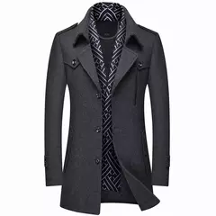 Inverno masculino casacos de lã moda engrossar meados de comprimento trench sólido turn down collar quente outerwear negócios casual lã casaco masculino - comprar online