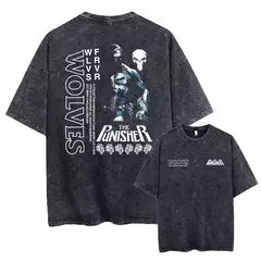 Lobos escuros Vintage lavados camisetas para homens, musculação em ginástica, roupas masculinas extragrandes, fitness no verão, treino - Wolf Magazine