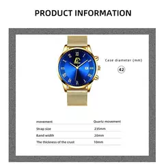 Homens de aço inoxidável malha cinto relógio de quartzo, calendário relógios, colar masculino, relógio de pulso, ouro, luxo, negócios, moda, 2pcs set - Wolf Magazine