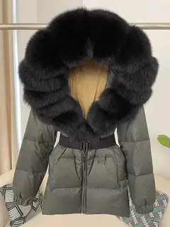 Oftbuy 2024 jaqueta de inverno feminina gola de pele de raposa natural real com capuz grosso quente 90% pato branco para baixo casaco feminino streetwear casual na internet