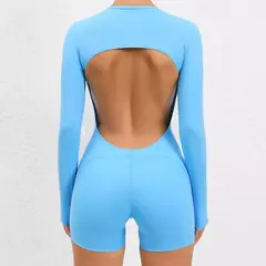 Macacão feminino de manga comprida sem acolchoamento, macacão de ginástica fitness, roupas esportivas femininas, roupas esportivas, roupas azuis, novo, 2024 - loja online