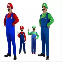 Super luigi cosplay traje adulto macacão barba chapéu masculino e feminino conjunto criança traje de halloween - Wolf Magazine