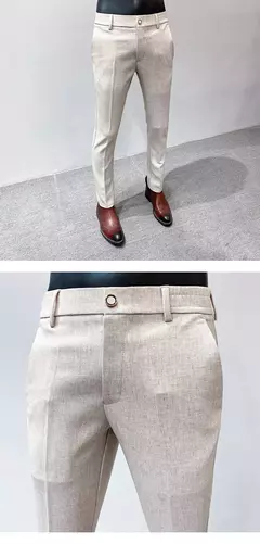 Imagem do Calça casual de negócios slim fit monocromática masculina, terno de linho de alta qualidade, de escritório formal, social, plus size 38