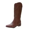 Botas góticas cravejadas para mulheres, joelho alto, couro curto, salto baixo, vaqueiro ocidental, designer de luxo, sapatos de rock novos, vintage, ocidental, 2024