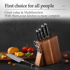 XINZUO-Stainless Steel Kitchen Knives Set, Bloco de Alto Carbono, Ebony Handle, Cutelo, Peixe, Legumes Slicing Knife, 7Pcs