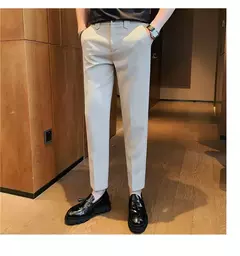 Calça de cintura elástica cor sólida para homens, calça casual slim fit, vestido de festa social, roupas de negócios de alta qualidade - Wolf Magazine