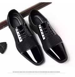 Tendência clássico masculino vestido sapatos para homens oxfords sapatos de couro patente rendas até formal couro preto festa de casamento shoes2023 - loja online