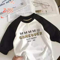T-shirt de manga comprida para menino e menina, top de algodão puro, design cartoon, novo outono e inverno - comprar online