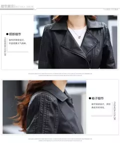 TEMA 21-Jaqueta longa de motociclista de couro falso feminina, jaqueta fina macia, casaco preto de motocicleta, nova moda - loja online