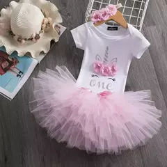 Vestido Tutu Unicórnio das meninas do bebê, 1st Birthday Party Clothes Sets, Meninas recém-nascidas Imprimir Romper, Saias de tule, Headband Outfit, 12M