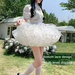 Anágua com babados multi-camadas para mulheres, saia bolha fofa, saia crinolina, sem aro, sem desossada Lolita Puffy Mini Skirt