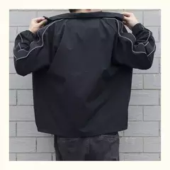 Blusão solto de retalhos masculino com bolsos, jaqueta bomber, zíper listrado, gola alta, impermeável, esportes ao ar livre, casual, outono - comprar online