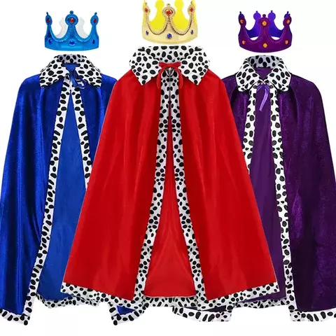 Adulto crianças capa rei príncipe cosplay traje coroa xale pai-filho atividade festa desempenho traje manto de halloween