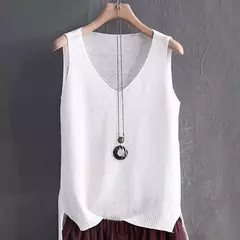 Blusa de malha sem mangas feminina, camisa com gola V, tops, camisas, roupas de verão, C855, 2021 na internet