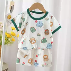 Conjunto de pijamas com estampa de dinossauro para meninos e meninas, camiseta e shorts infantis, terno infantil, verão, novo, 2 peças na internet