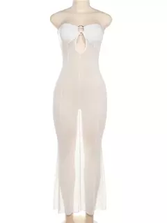 Nibber-Mulheres Ver Através Maxi Vestido Magro, Malha Coquette, Strapless Fit, Festa na Praia, Recreação, Anel De Metal, Patchwork na internet