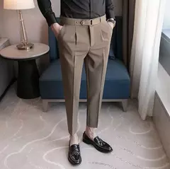 Imagem do Calça de negócios justa masculina recortada, calça reta elástica, terno masculino de alfaiataria social, estiramento formal tressed, verão, 9 calças recortadas