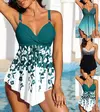 Mulheres Azul Floral Impresso Bikini Set, Tankini Maiô, Swimwear, Beachwear, 2 Pcs, S-6XL